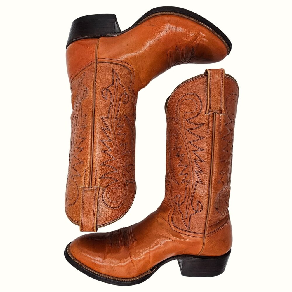 Kangaroo Exotic Bona Allen Cowboy Boots Mens 8D Rust Orange Leather Western 8268 - Picture 4 of 16